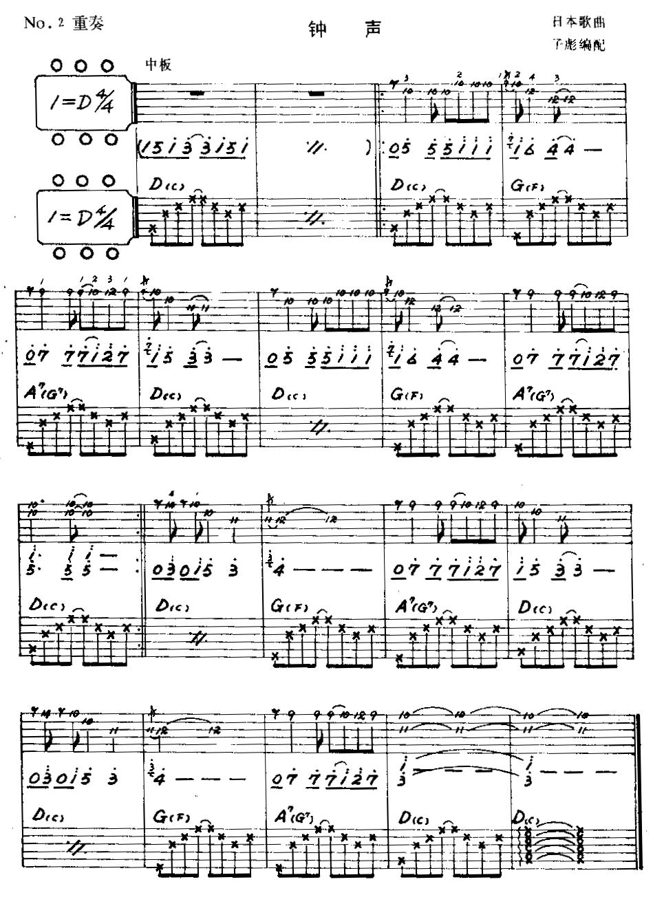 钟声（二重奏）吉他谱（图1）