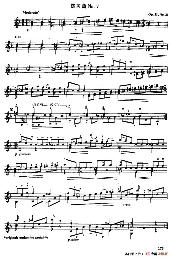 费尔南多·索尔 古典吉他练习曲 No.（Op.31 No.21）吉他谱（图1）