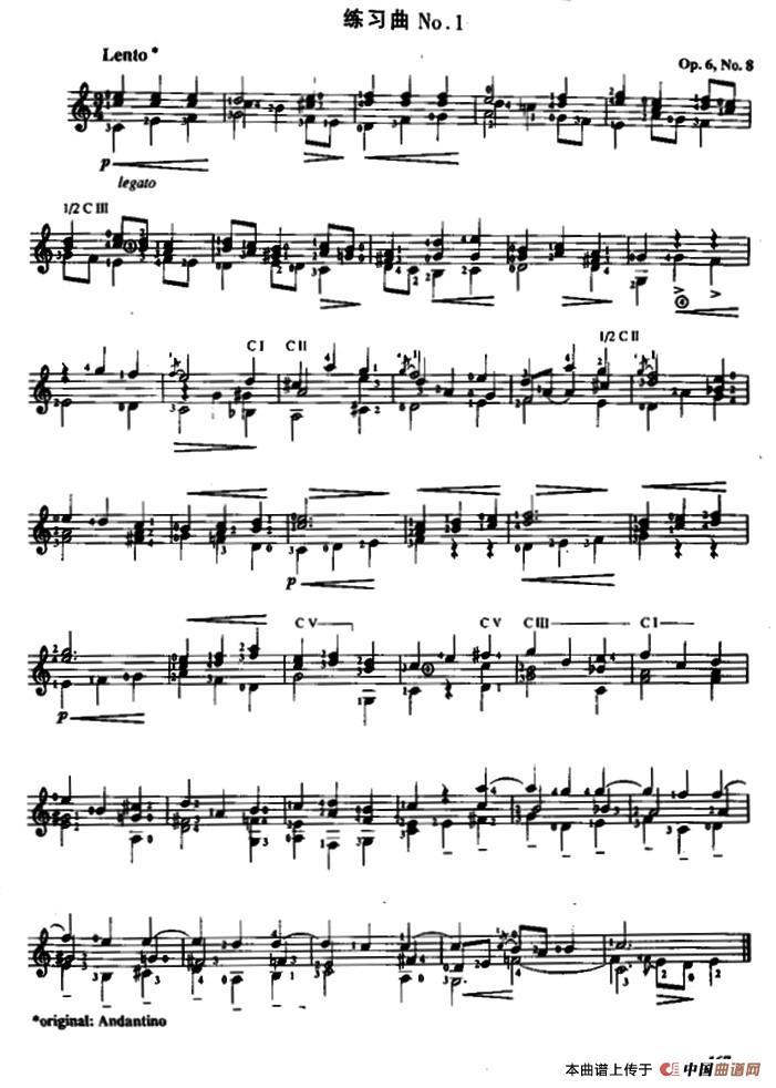 费尔南多·索尔 古典吉他练习曲 No.1（Op.6 No.8）吉他谱（图1）