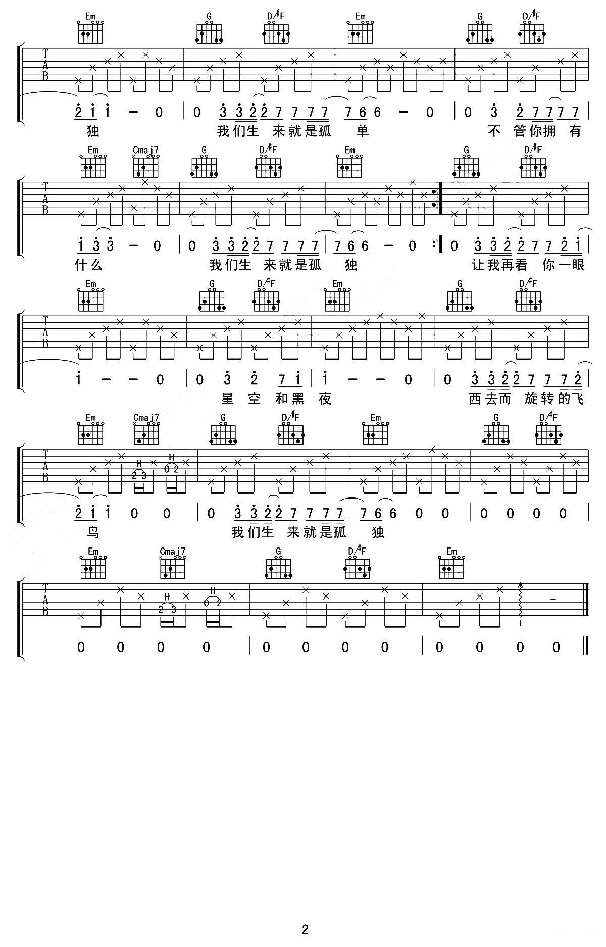 梵高先生吉他谱（图2）