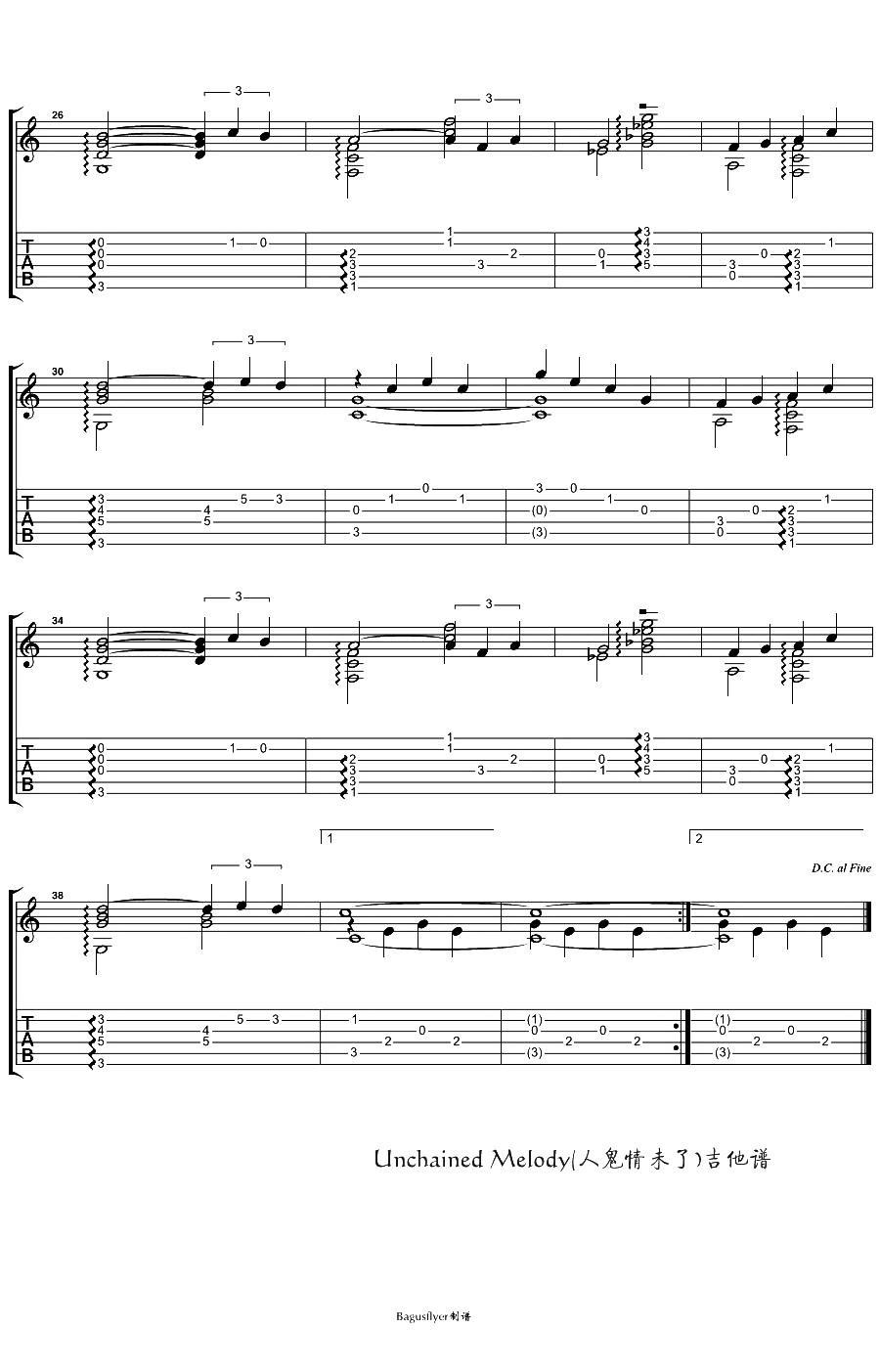 Unchained Melody（电影《人鬼情未了》主题曲）（指弹谱）吉他谱（图2）