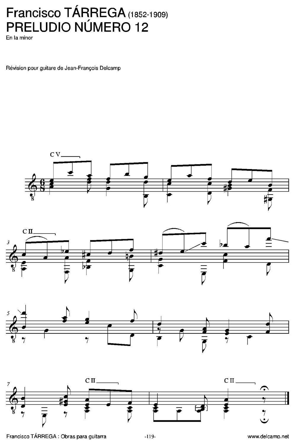 PRELUDIO NUMERO 12(En la minor)（古典吉他）吉他谱（图1）