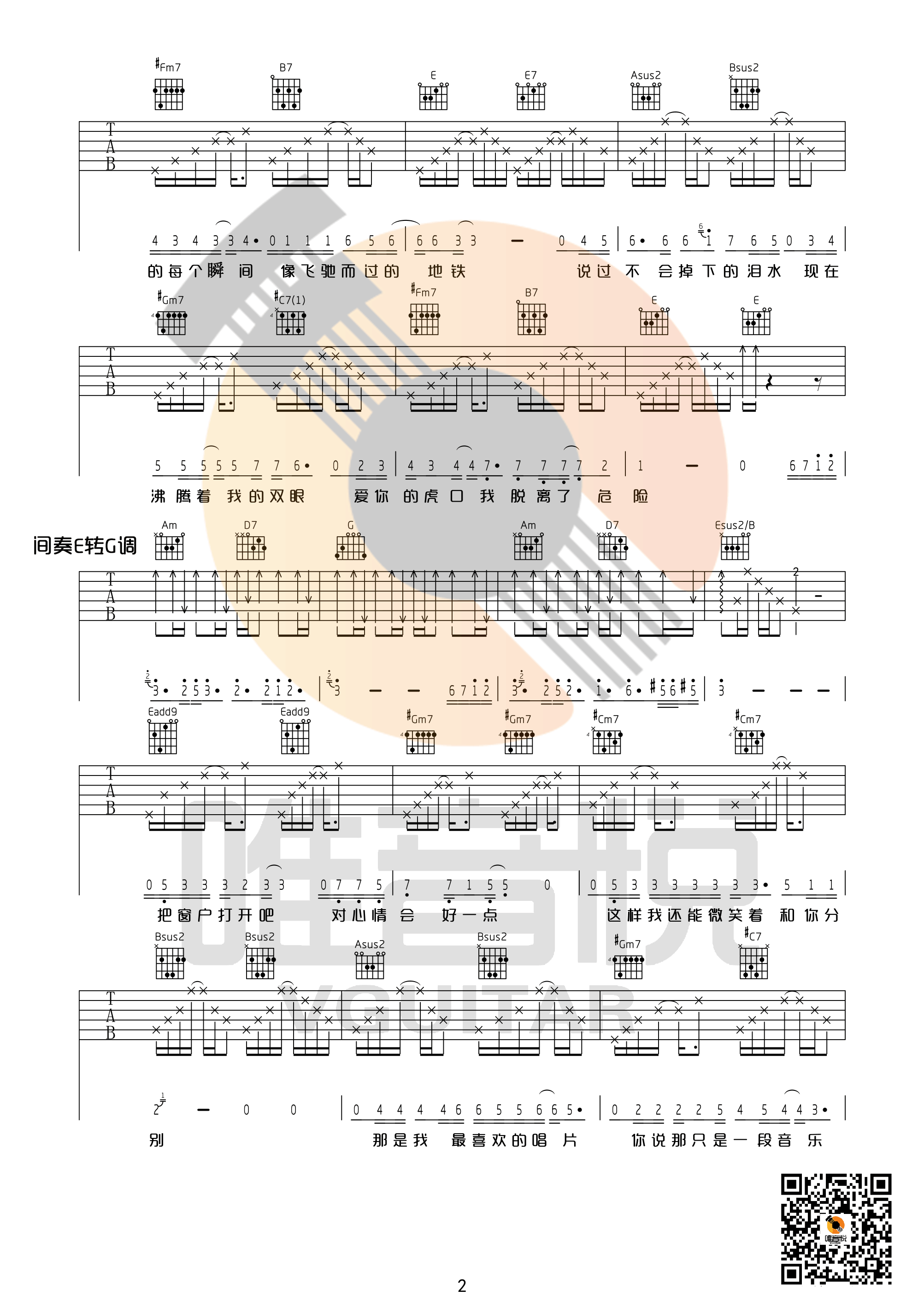 虎口脱险  带完整前奏编配吉他谱（图2）