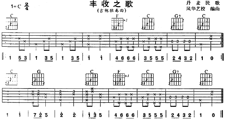 丰收之歌(丹麦民歌、独奏曲)吉他谱（图1）