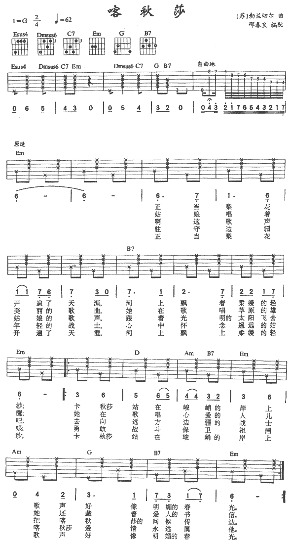 喀秋莎(俄罗斯民歌)吉他谱（图1）