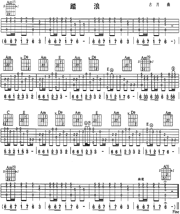 踏浪(独奏曲)吉他谱（图1）