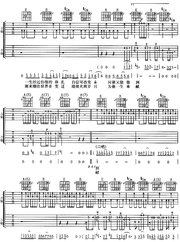 光辉岁月吉他谱（图2）