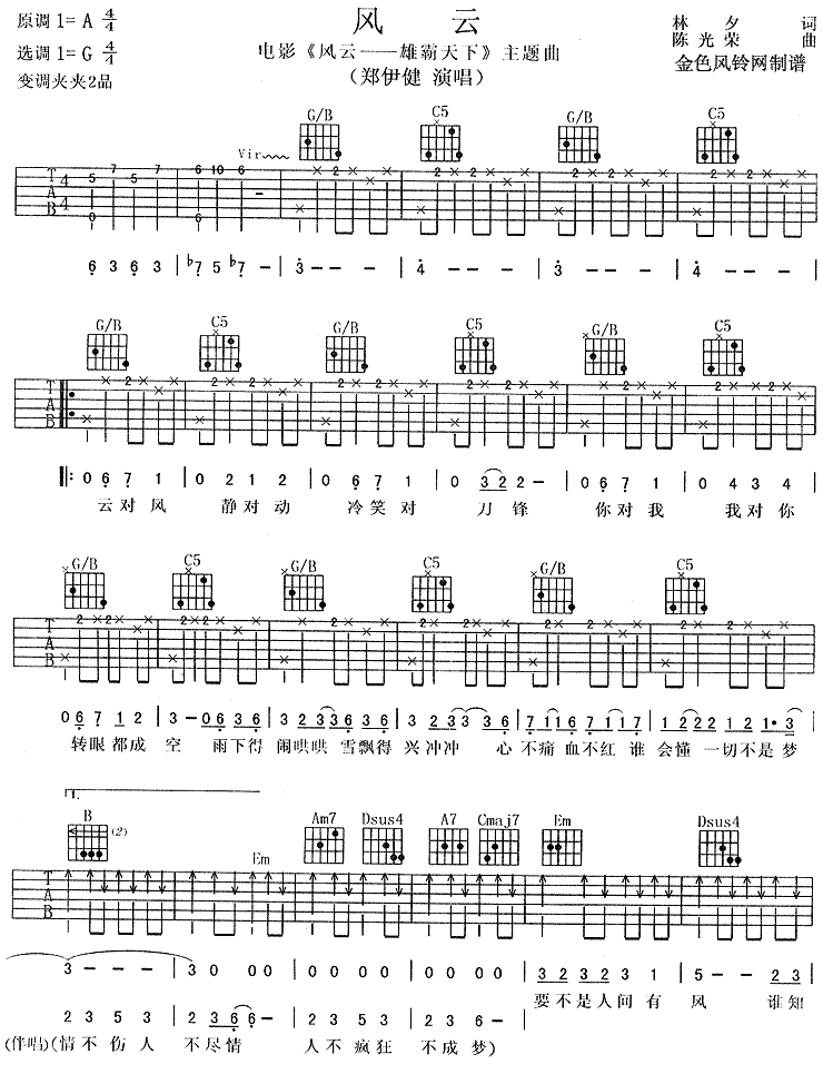 风云(《风云·雄霸天下》主题曲）)吉他谱（图1）