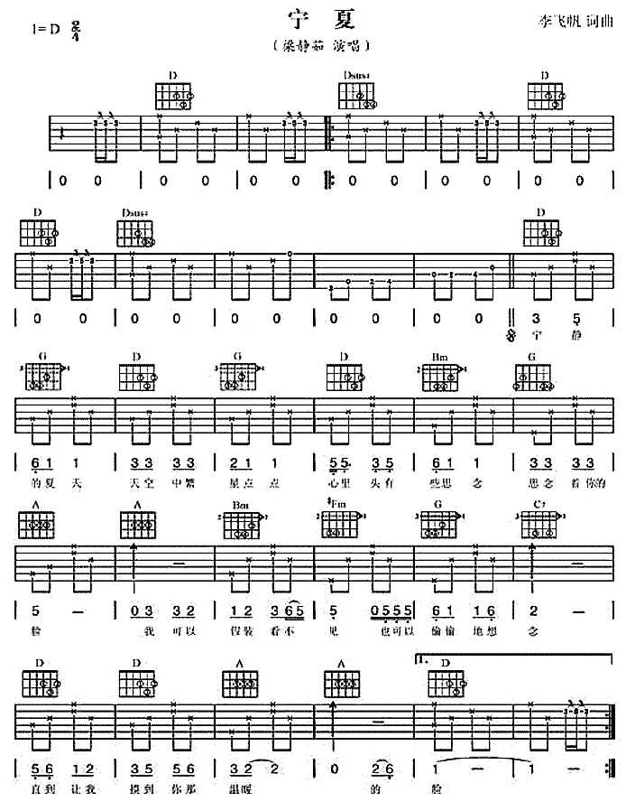 宁夏吉他谱（图1）
