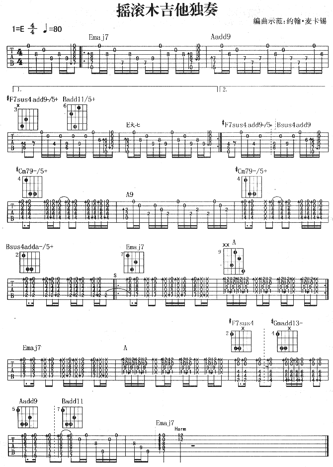 摇滚木吉他独奏(独奏曲)吉他谱（图1）