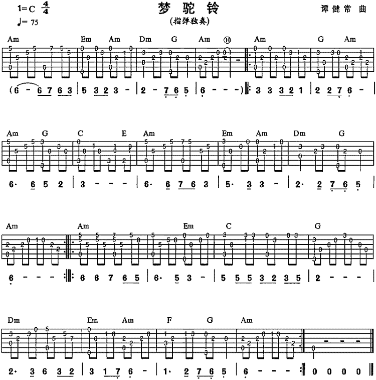 梦驼铃(独奏曲)吉他谱（图1）