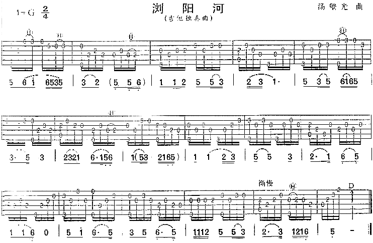 浏阳河(湖南民歌、独奏曲)吉他谱（图1）