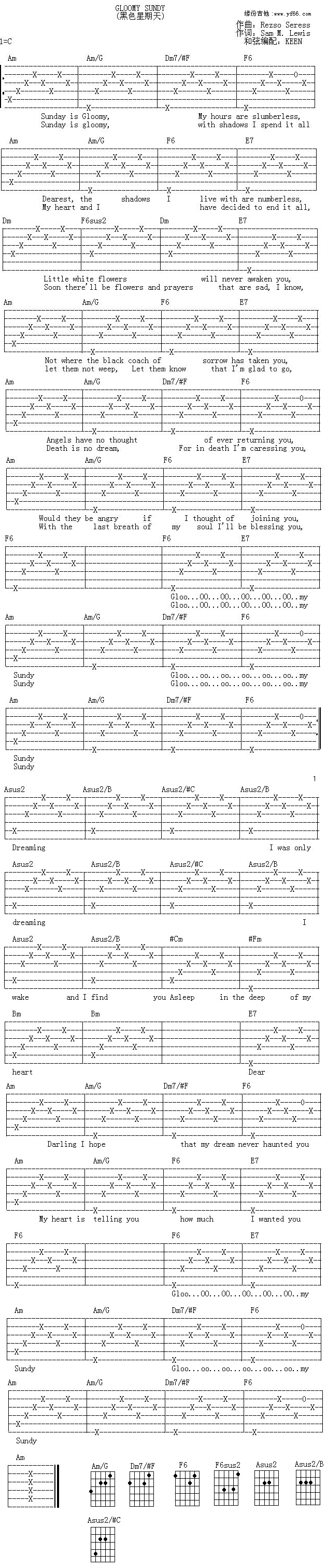 Cloomy Sunday（黑色星期天）吉他谱（图1）