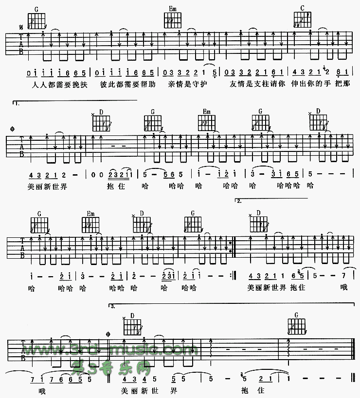 美丽新世界吉他谱（图2）