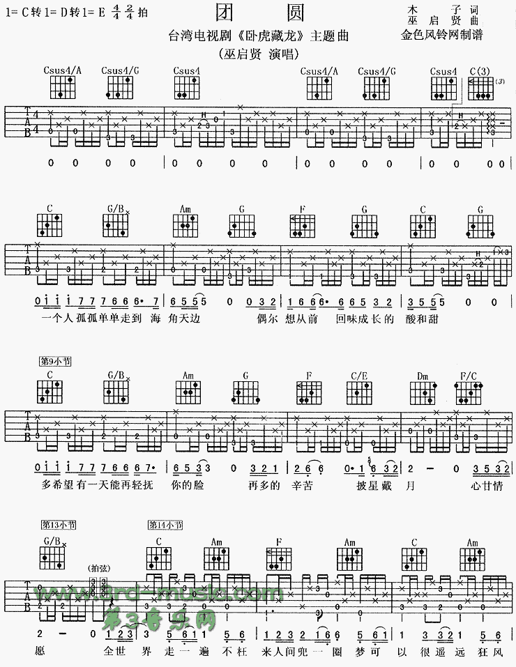 团圆(《卧虎藏龙》主题曲)吉他谱（图1）