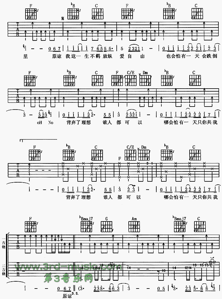 海阔天空(粤语)吉他谱（图4）