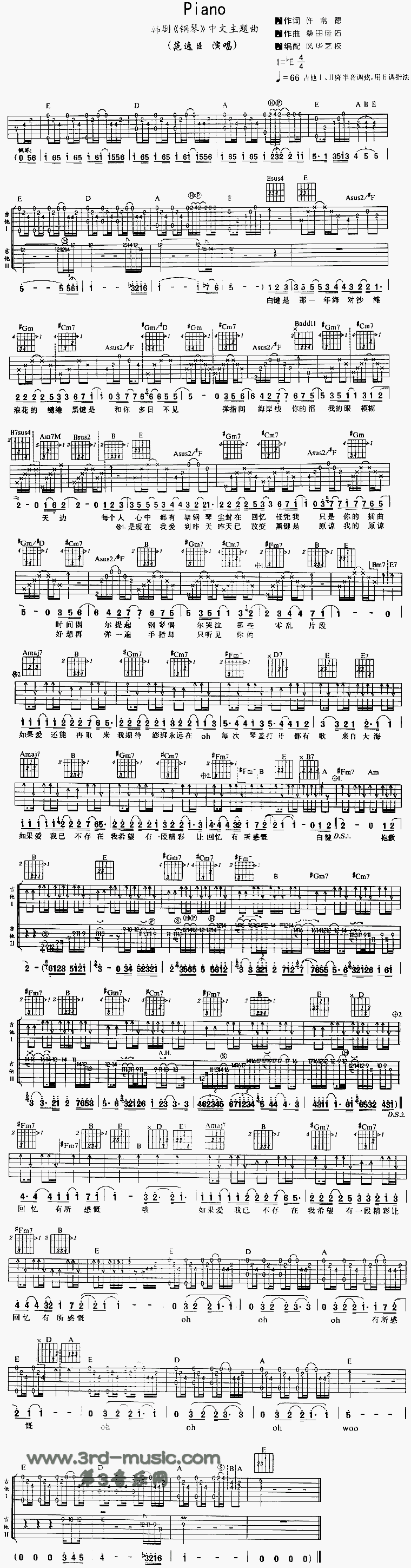 Piano(韩剧《钢琴》中文主题曲)吉他谱（图1）