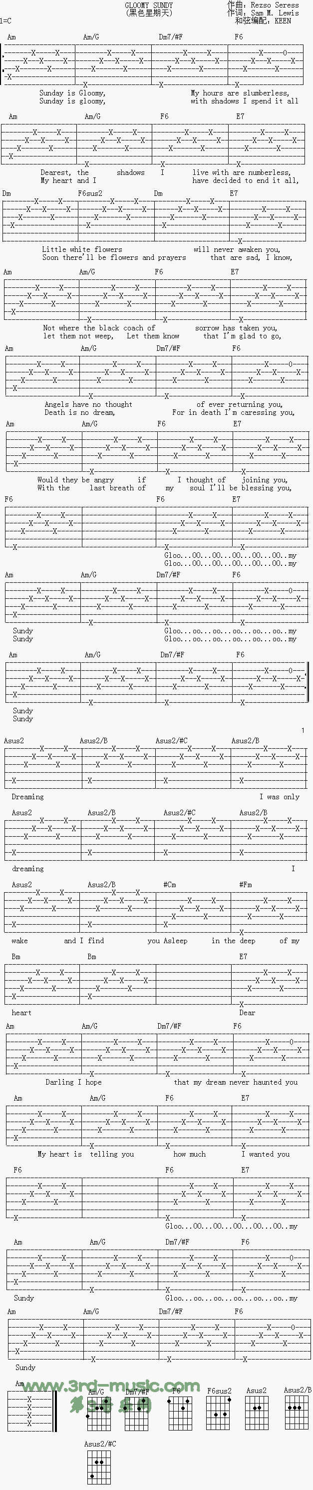 Cloomy Sunday(黑色星期天)吉他谱（图1）