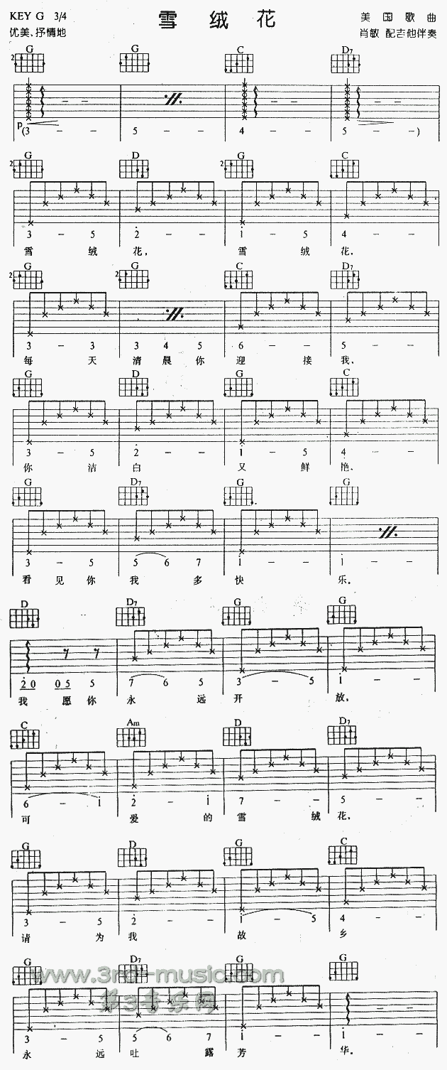 雪绒花(《音乐之声》插曲)吉他谱（图1）