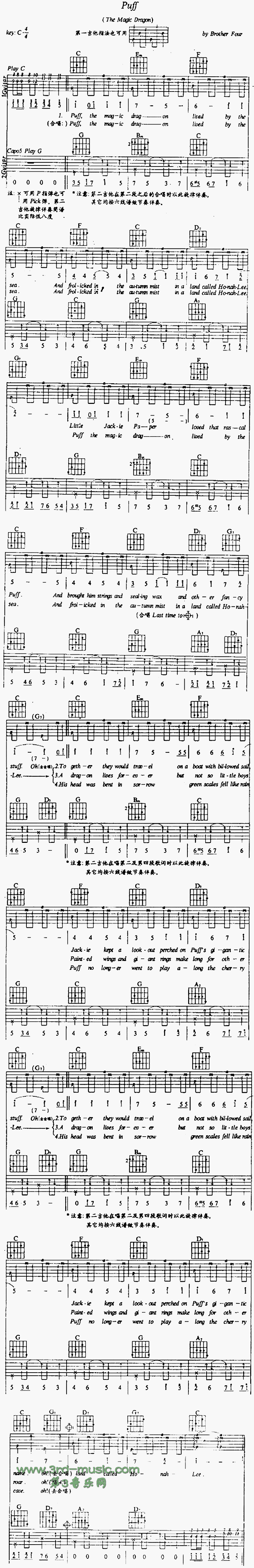 Puff吉他谱（图1）