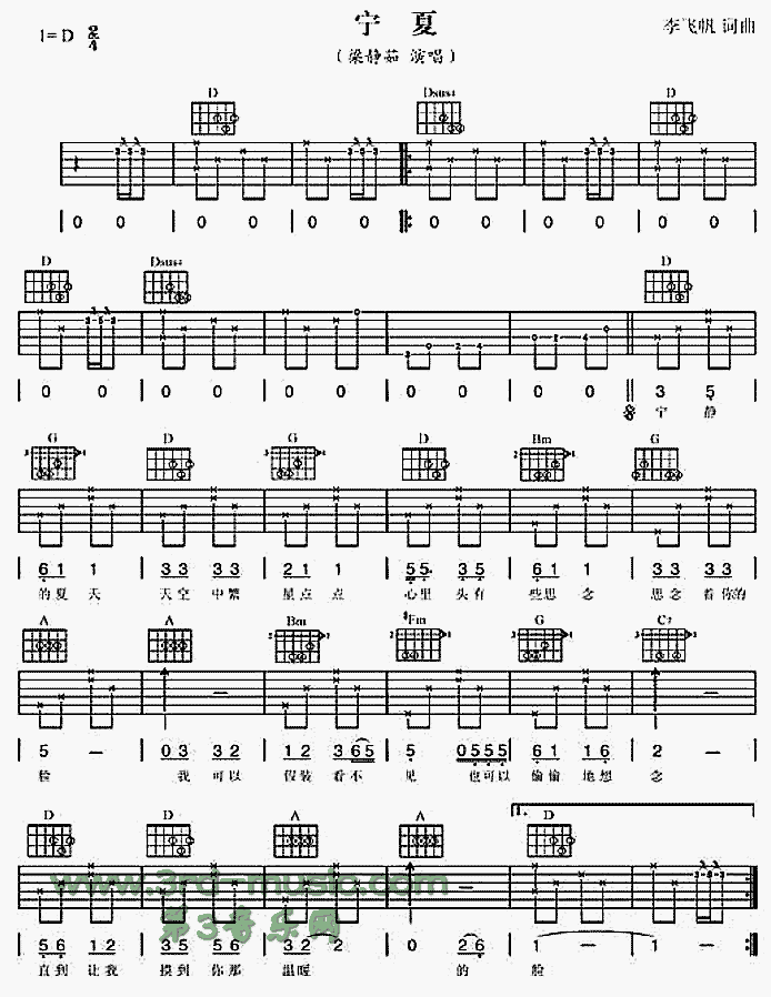宁夏吉他谱（图1）