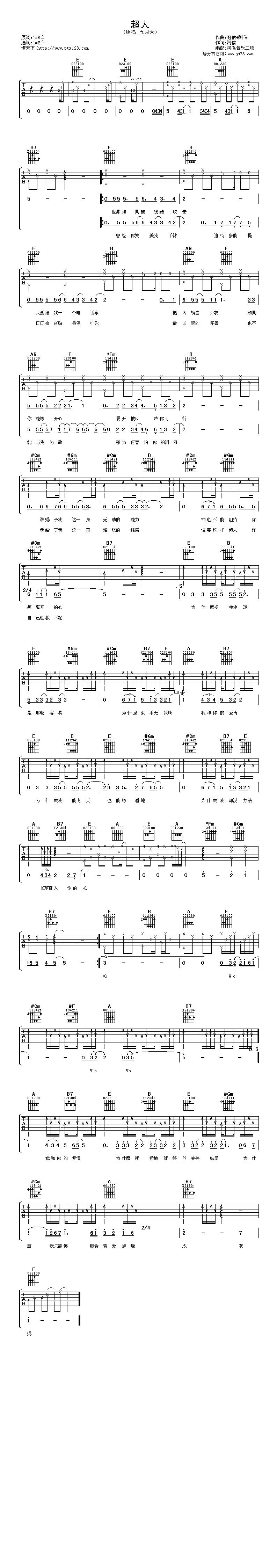 超人吉他谱（图1）