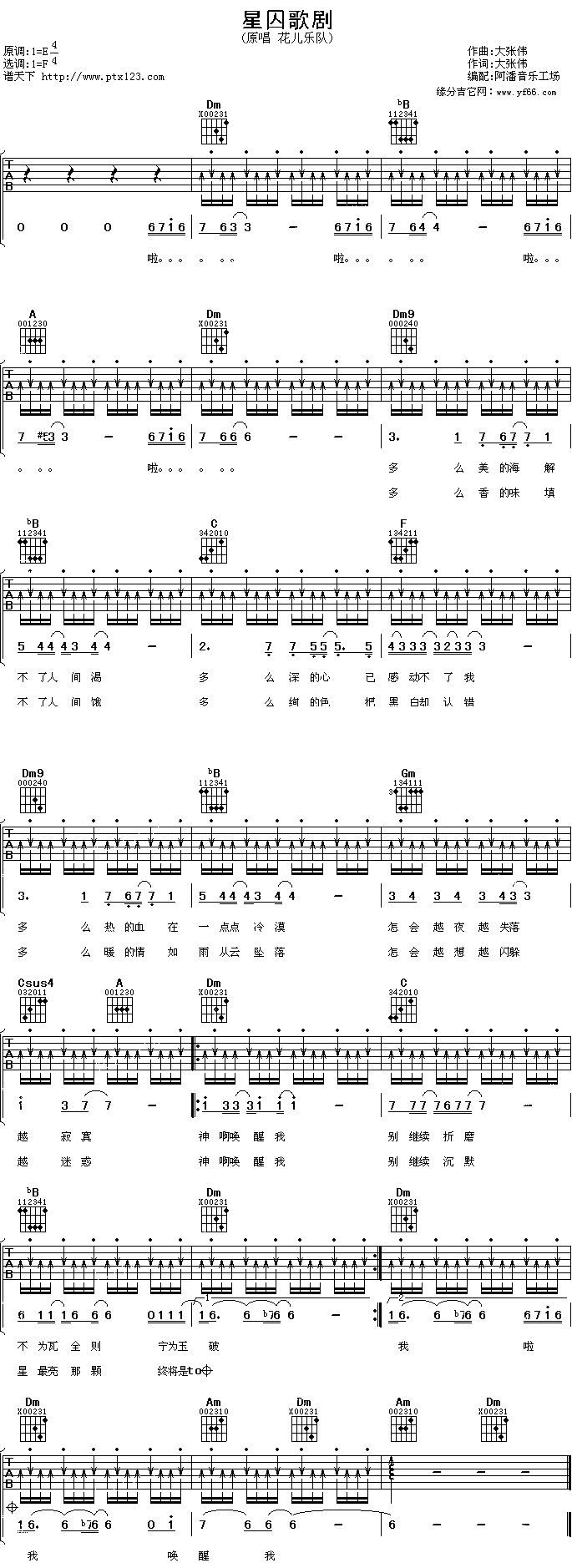 星囚歌剧吉他谱（图1）