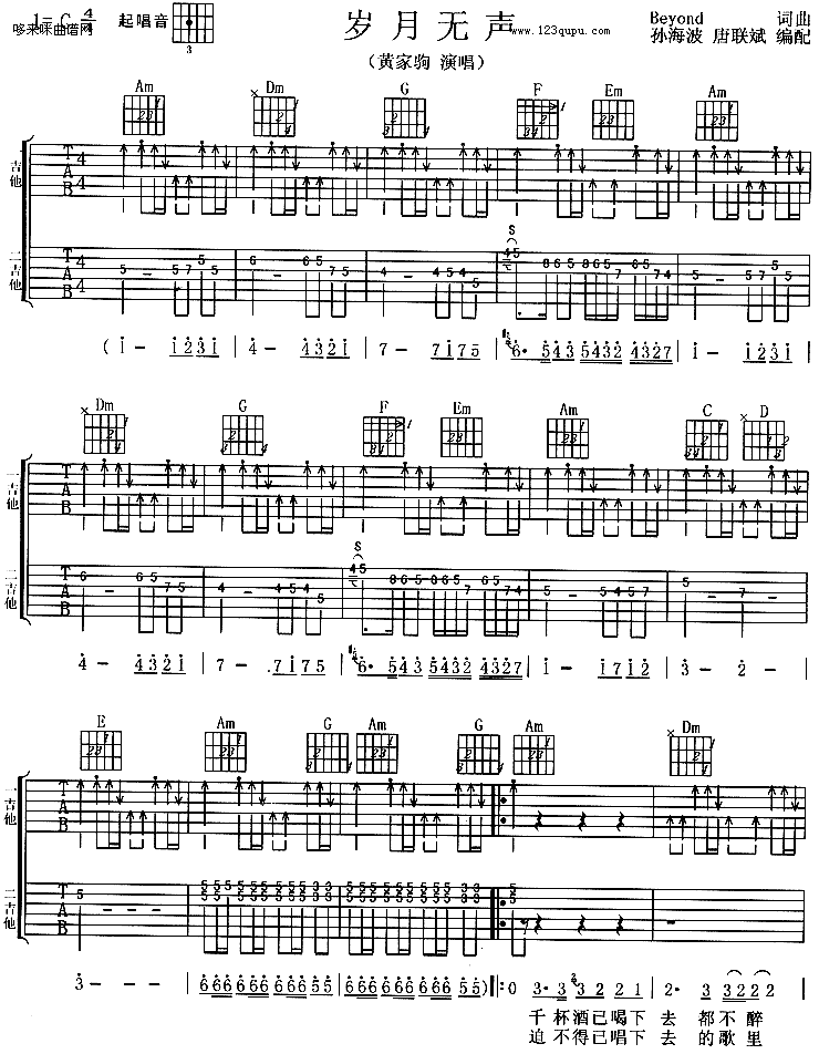 BEYOND-岁月无声吉他谱（图1）
