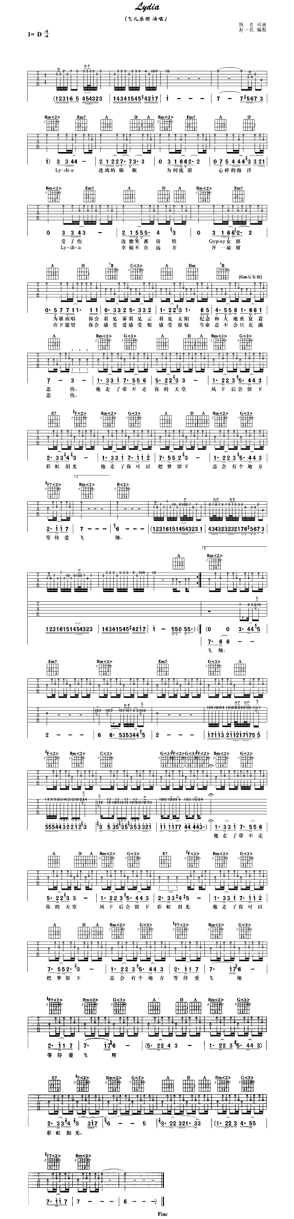 飞儿乐团-Lydia吉他谱（图1）