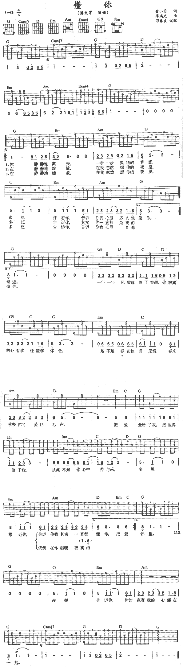 满文军-懂你吉他谱（图1）