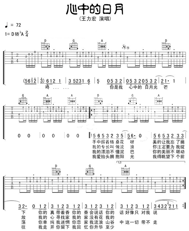 心中的日月吉他谱（图1）