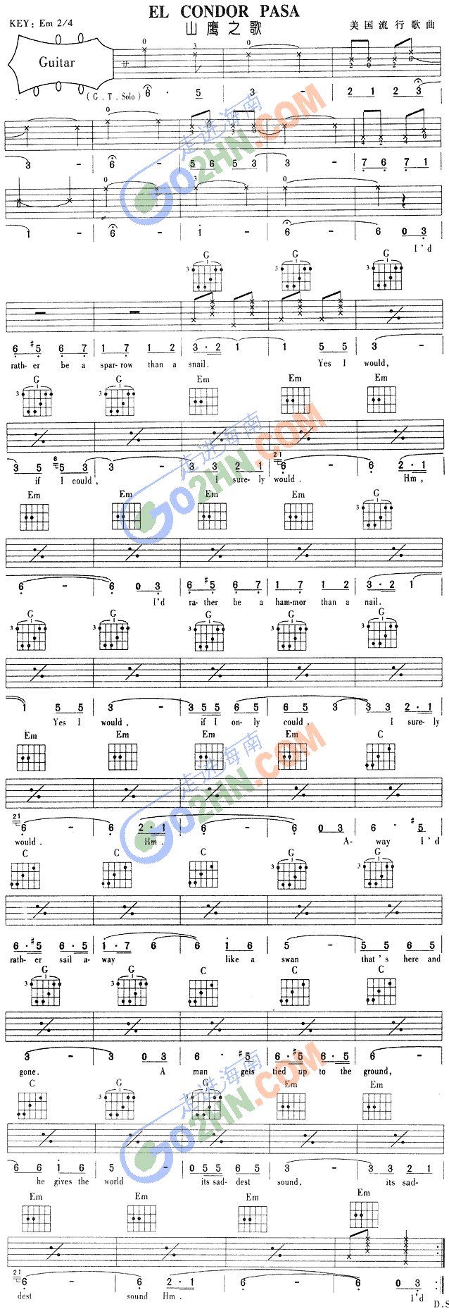 EL CONDOR PASA吉他谱（图1）
