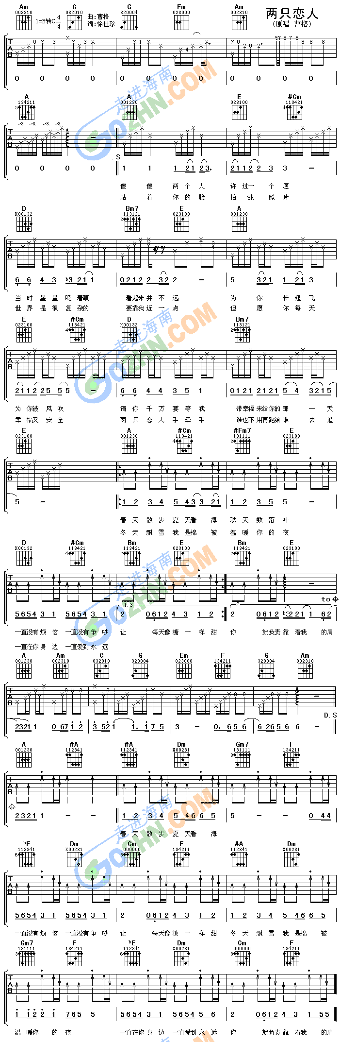 两只恋人吉他谱（图1）