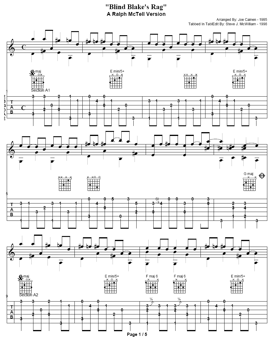 Blind Blakes Rag吉他谱( 六线谱)吉他谱（图1）