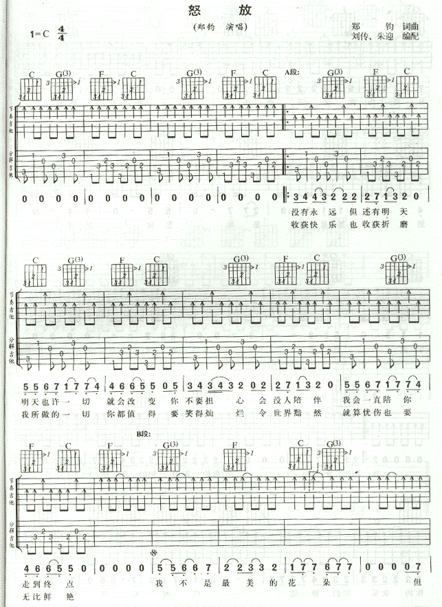 怒放-认证谱吉他谱( 六线谱)-吉他谱（图1）