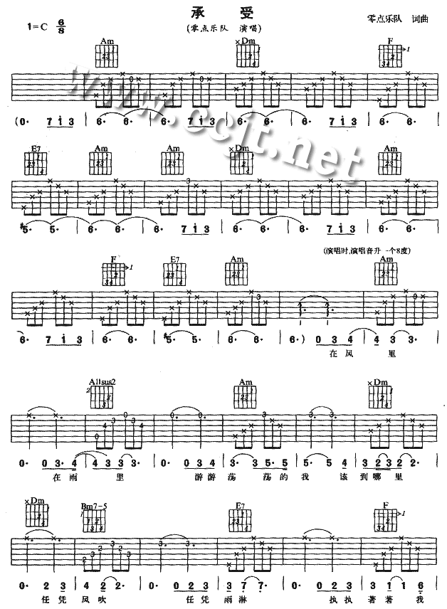 承受吉他谱( 六线谱)-吉他谱（图1）