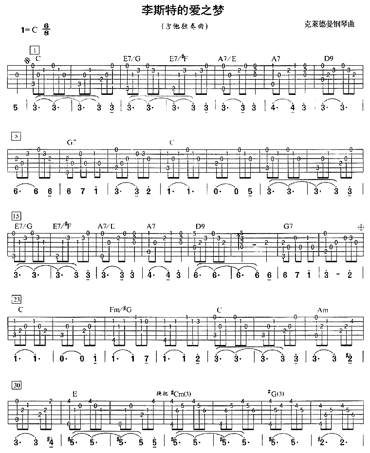 爱之梦吉他谱( 六线谱)吉他谱（图1）