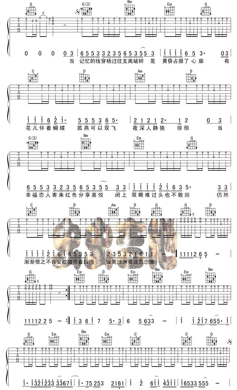寂寞沙洲冷吉他谱(和弦 六线谱)-吉他谱（图2）