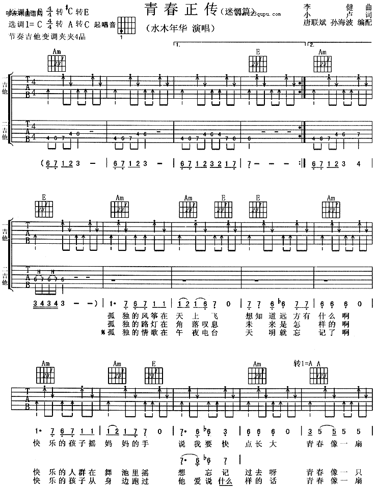 青春正传（水木年华）吉他谱（图1）