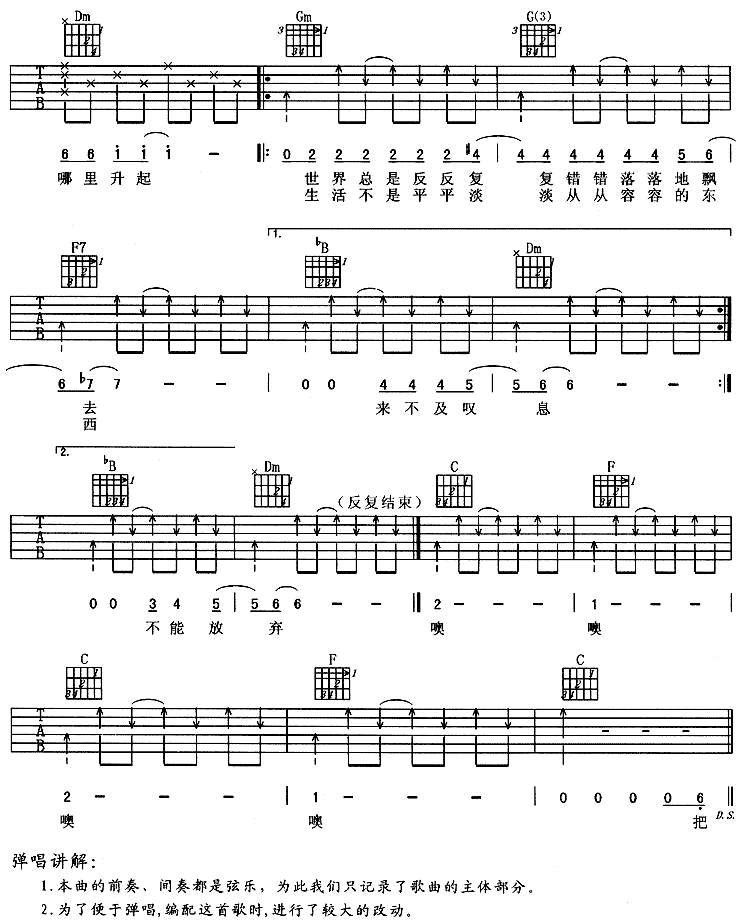 蓝色理想 (老狼)吉他谱（图2）