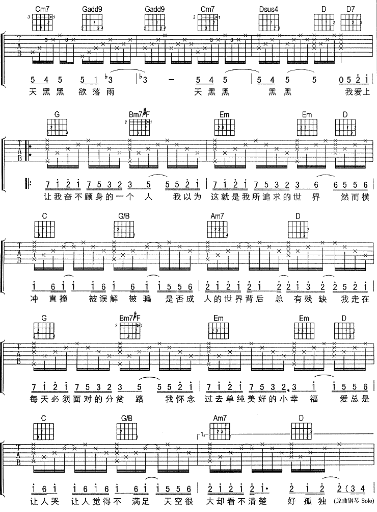 天黑黑 (孙燕姿)吉他谱（图2）