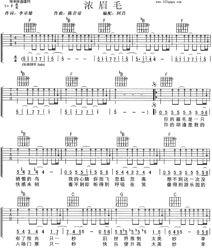 浓眉毛 (孙燕姿)吉他谱（图1）