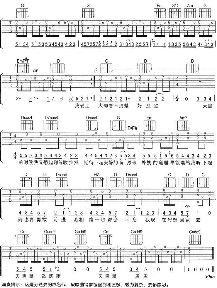 天黑黑 (孙燕姿)吉他谱（图3）