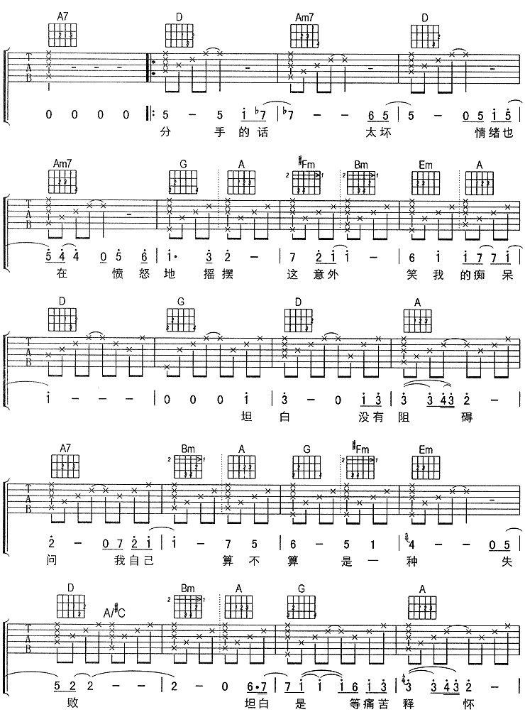 坦白（刘若英）吉他谱（图2）