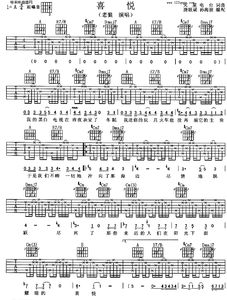 喜悦 (老狼)吉他谱（图1）