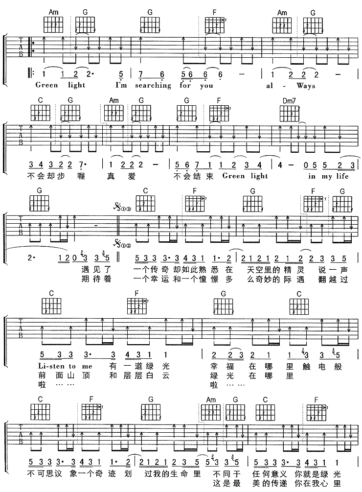 绿光 (孙燕姿)吉他谱（图2）