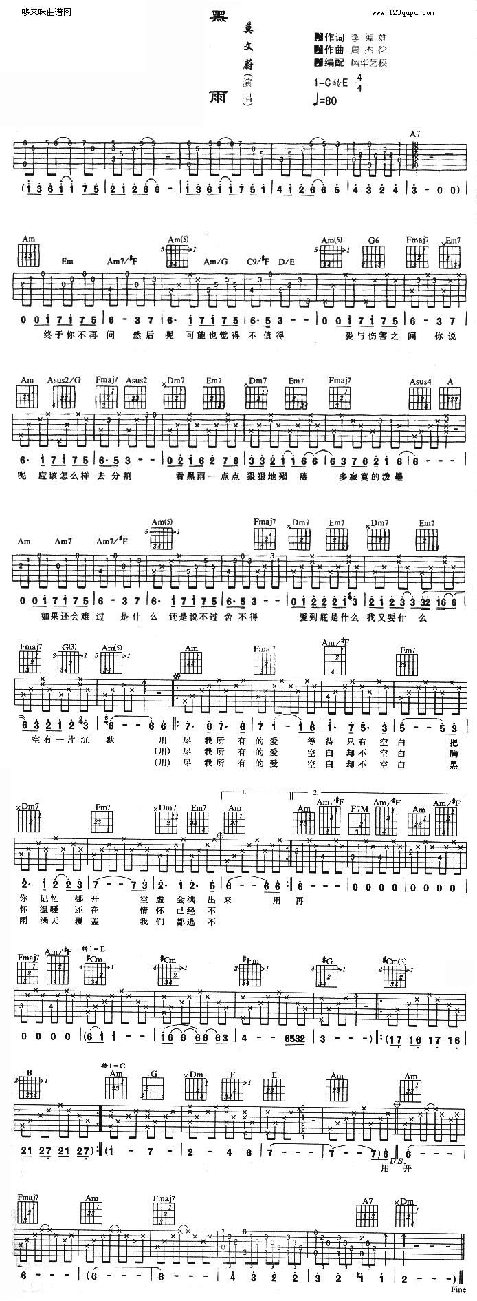 黑雨 (莫文蔚 )吉他谱（图1）