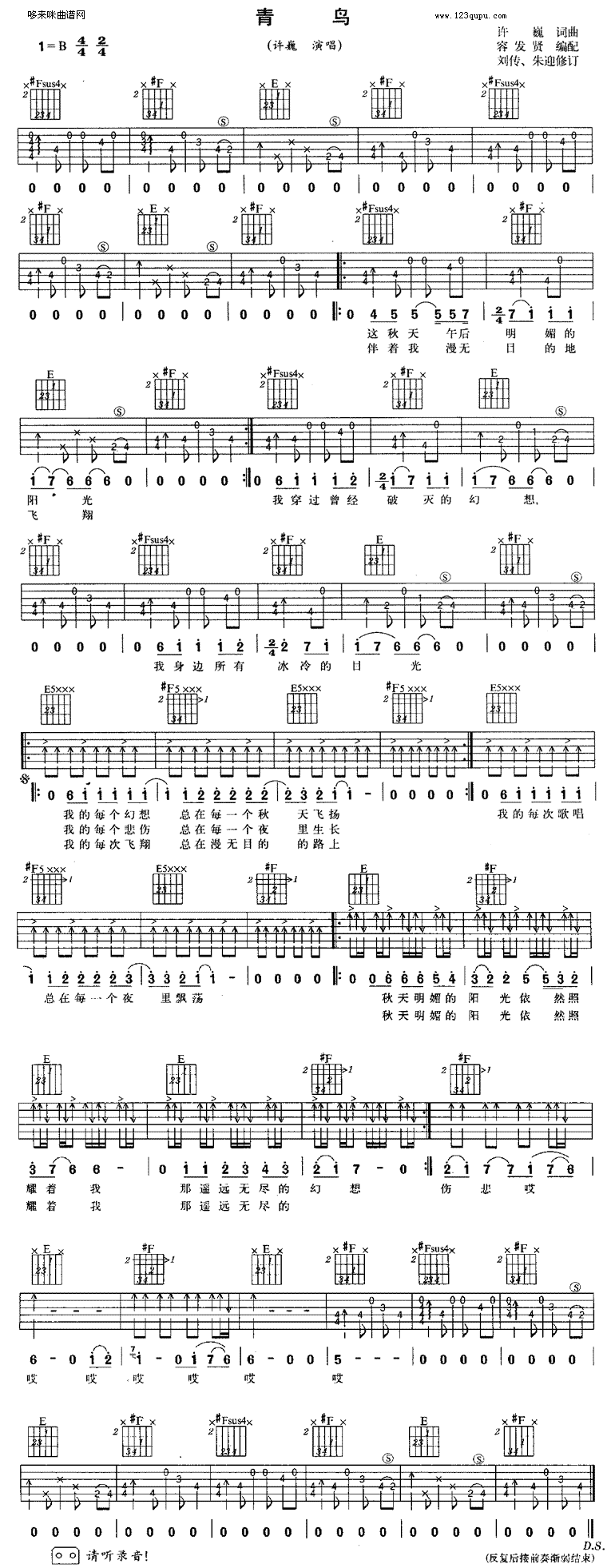 青鸟 (许巍 )吉他谱（图1）