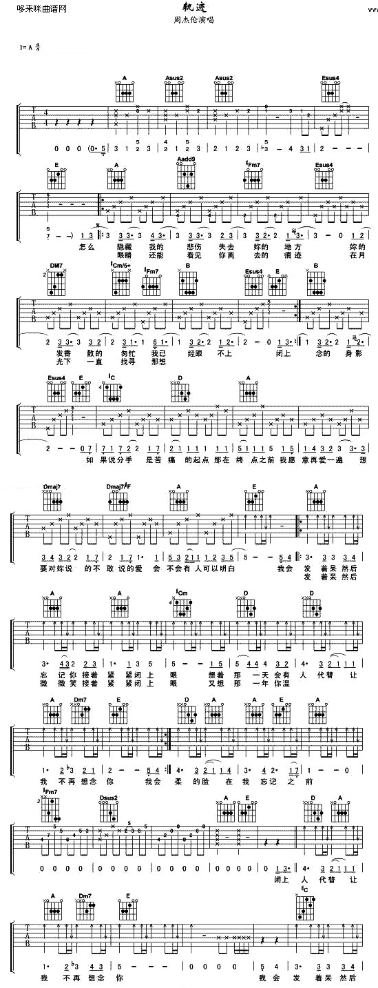 轨迹 (周杰伦 )吉他谱（图1）