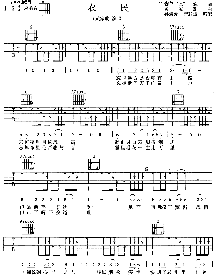 农民(黄家驹)吉他谱（图1）